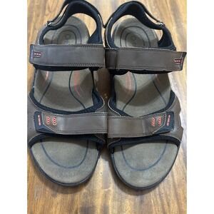 Orthofeet Mens Gemini Leather Sandals Brown Size 12 2E Wide